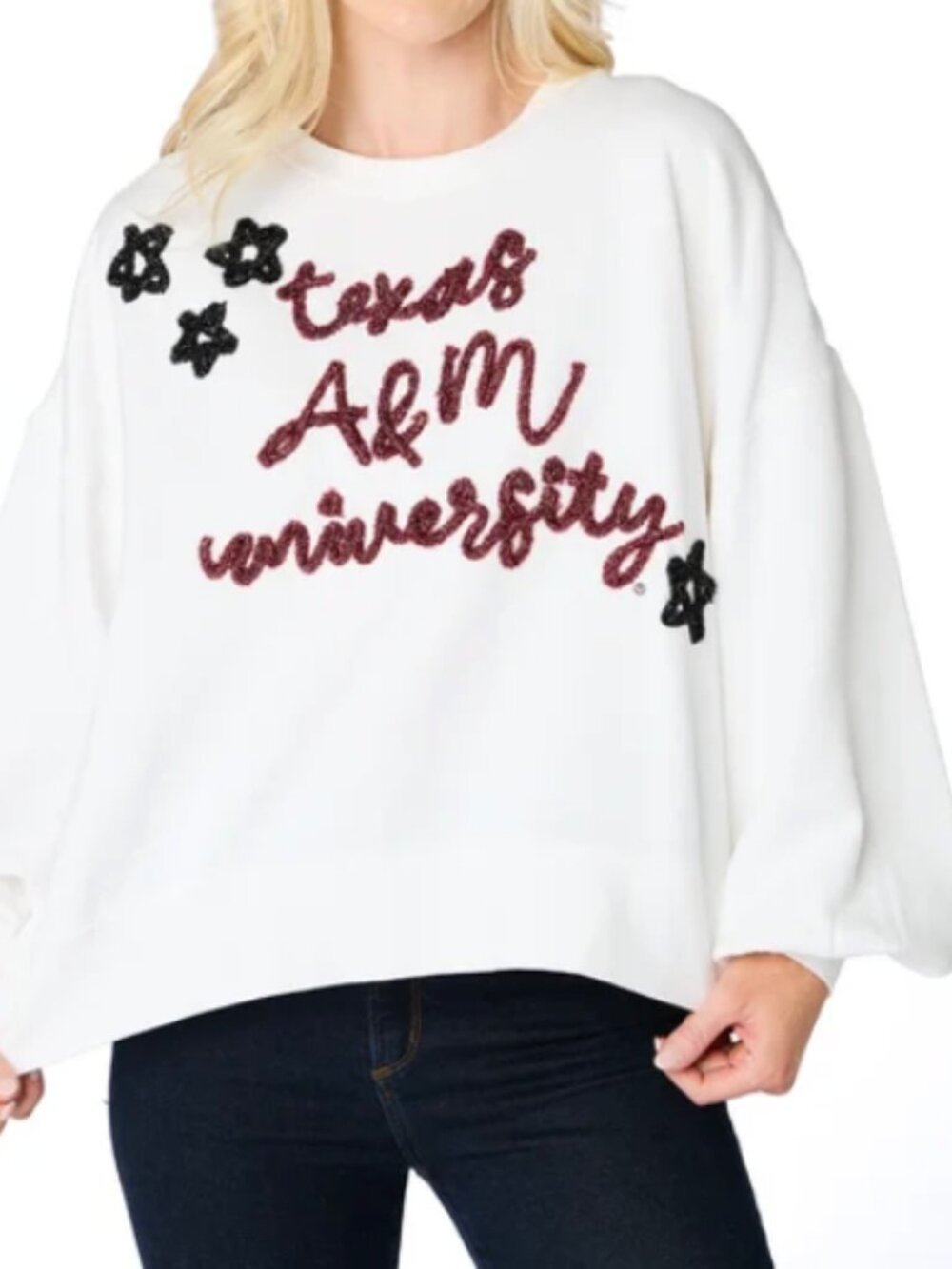 NWT The Texas A&M Glitter Script Balloon Pullover Sz. L